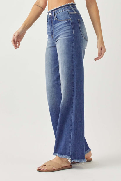 Sharis High Waist Raw Hem Wide Leg Jeans