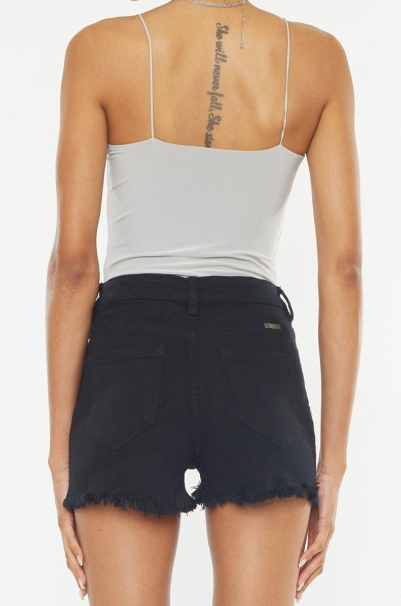 Della High Rise Raw Hem Denim Shorts