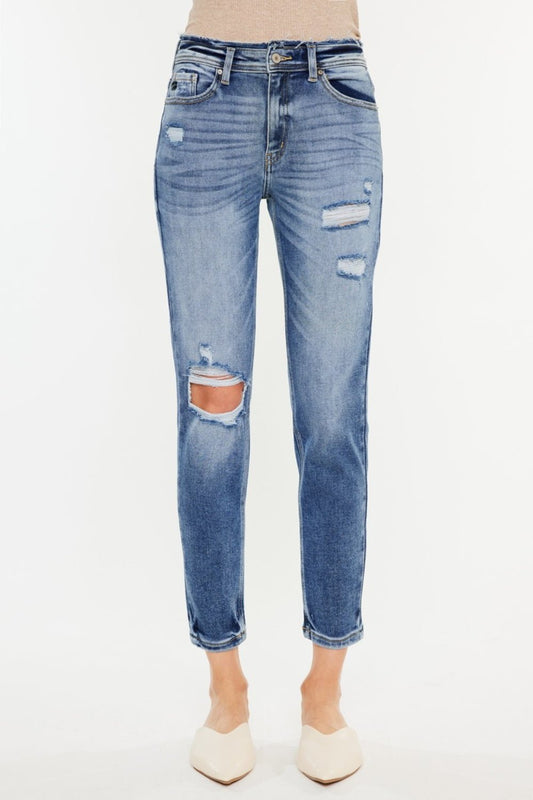 Danielle High Rise Distressed Mom Jeans - Driftwood Boutique