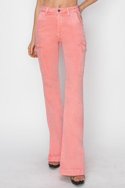 Daria High Rise Side Slit Cargo Bootcut Jeans - Driftwood Boutique
