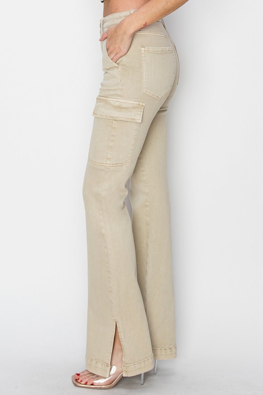 Daria High Rise Side Slit Cargo Bootcut Jeans - Driftwood Boutique