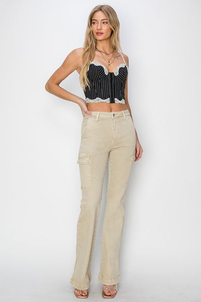 Daria High Rise Side Slit Cargo Bootcut Jeans - Driftwood Boutique