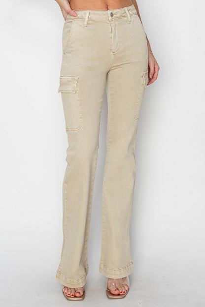 Daria High Rise Side Slit Cargo Bootcut Jeans - Driftwood Boutique