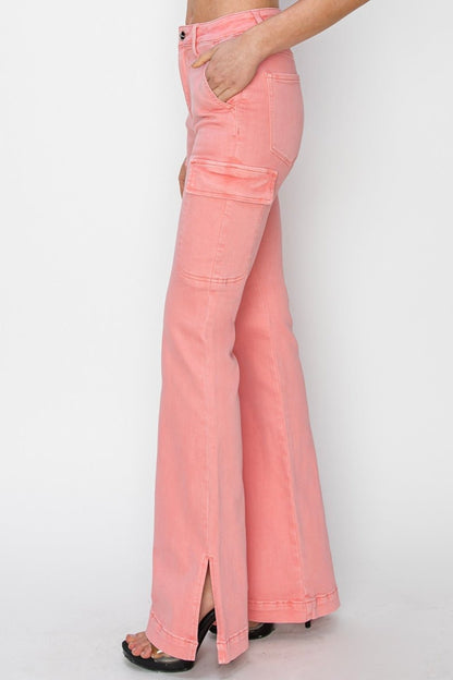 Daria High Rise Side Slit Cargo Bootcut Jeans - Driftwood Boutique