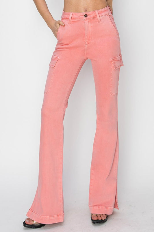Daria High Rise Side Slit Cargo Bootcut Jeans - Driftwood Boutique