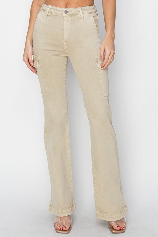 Daria High Rise Side Slit Cargo Bootcut Jeans - Driftwood Boutique