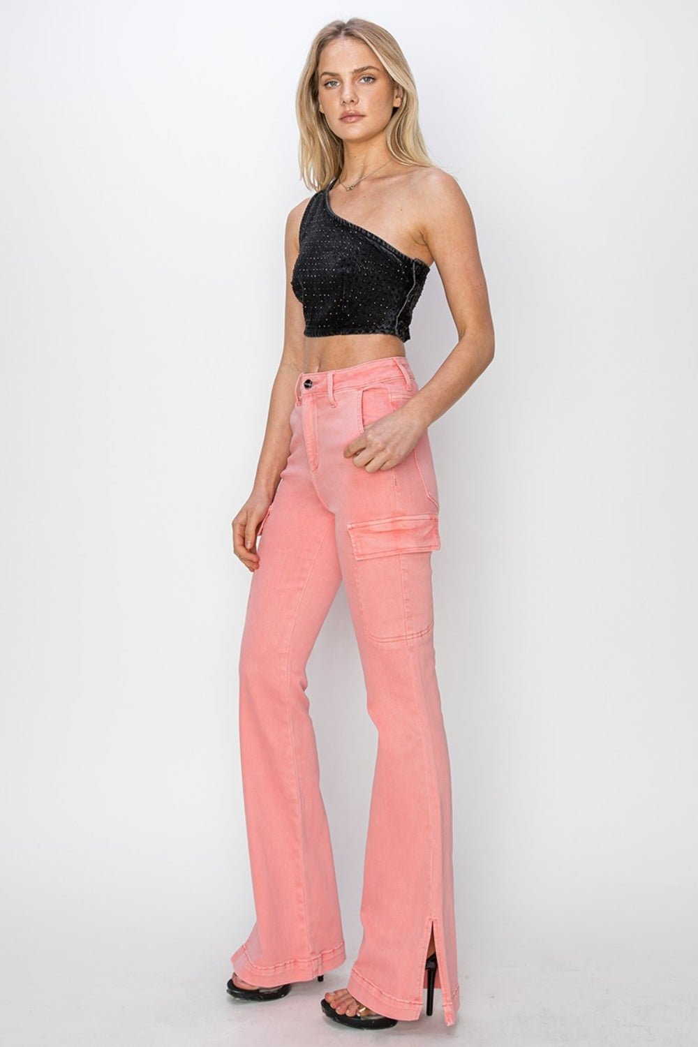 Daria High Rise Side Slit Cargo Bootcut Jeans - Driftwood Boutique