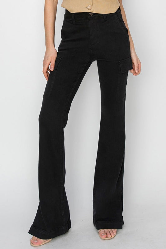 Daria High Rise Side Slit Cargo Bootcut Jeans - Driftwood Boutique