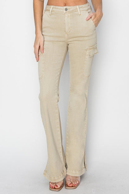 Daria High Rise Side Slit Cargo Bootcut Jeans - Driftwood Boutique