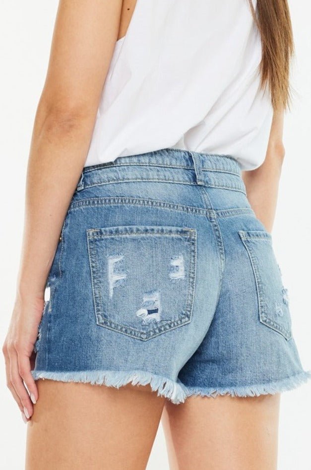 Davie High Rise Double Button Raw Hem Denim Shorts - Driftwood Boutique