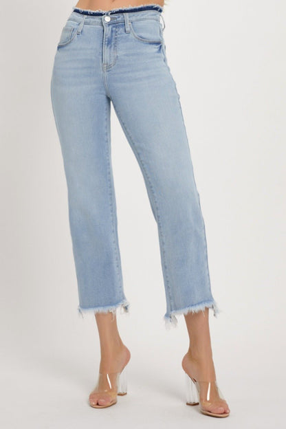 Davie High Rise Raw Hem Cropped Straight Jeans - Driftwood Boutique