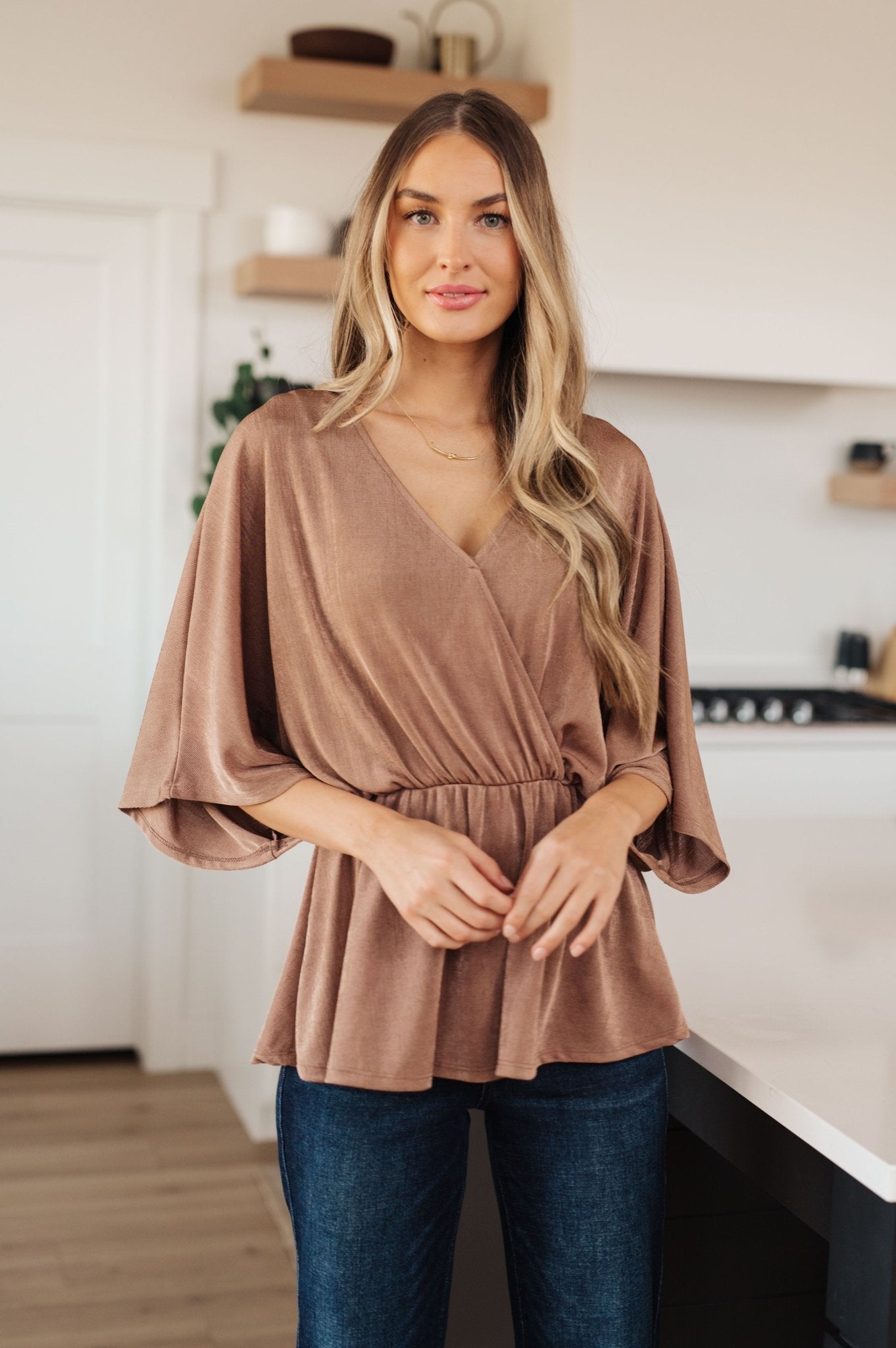 Dazzlingly Draped V - Neck Blouse - Driftwood Boutique