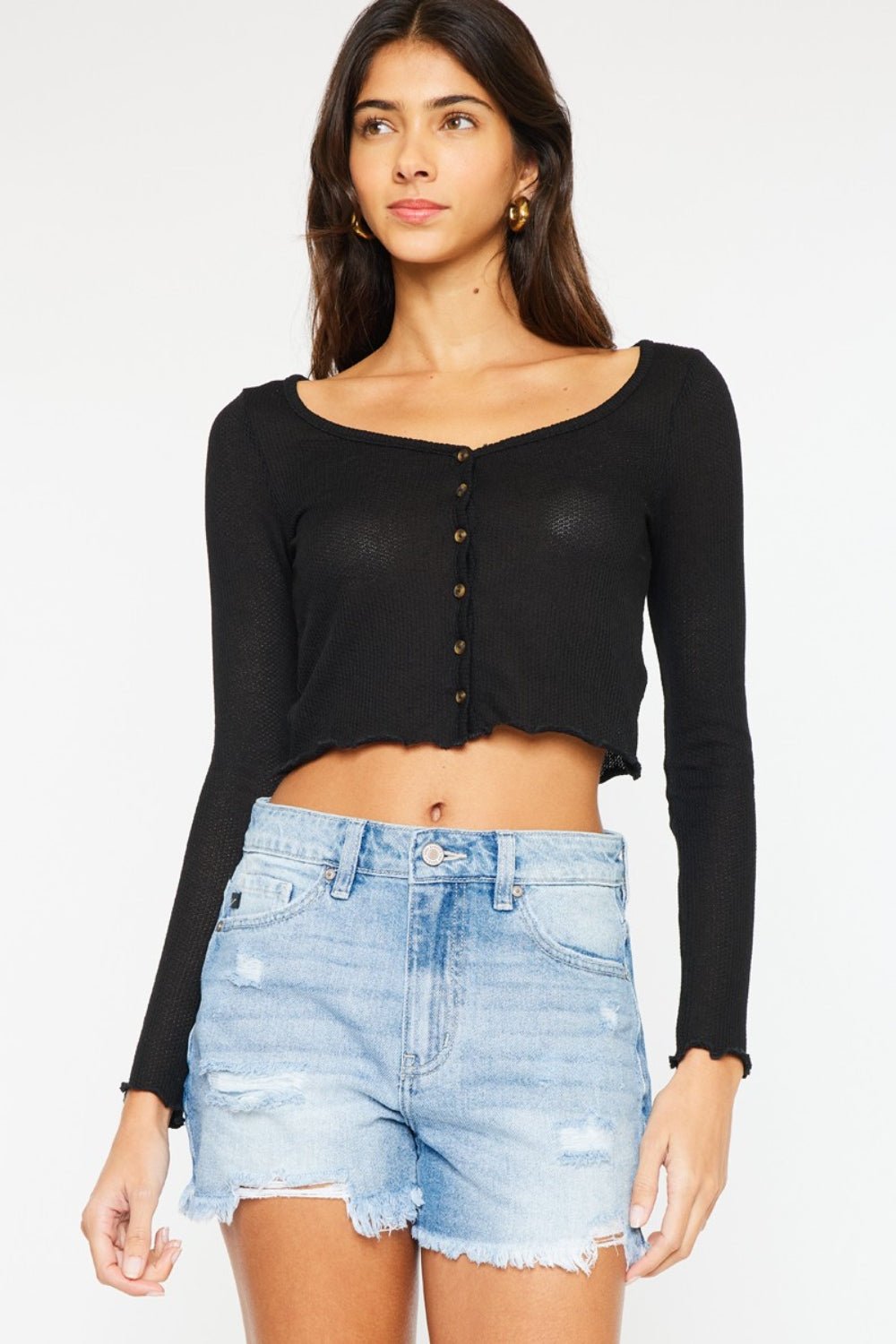 Delayne High Waist Frayed Denim Shorts - Driftwood Boutique
