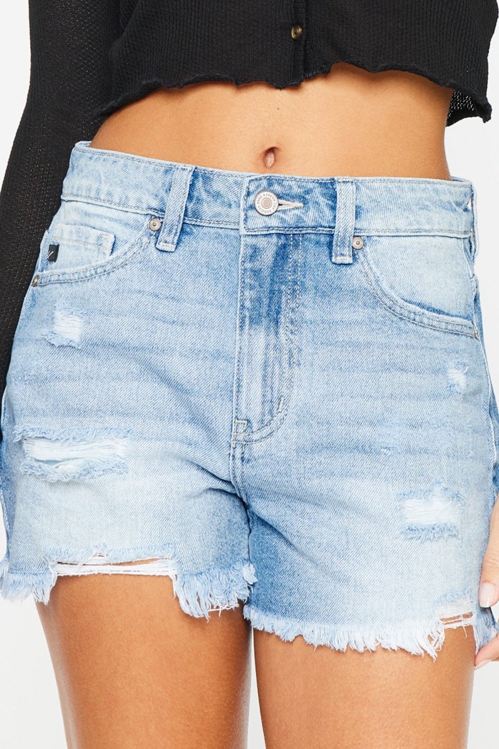 Delayne High Waist Frayed Denim Shorts - Driftwood Boutique