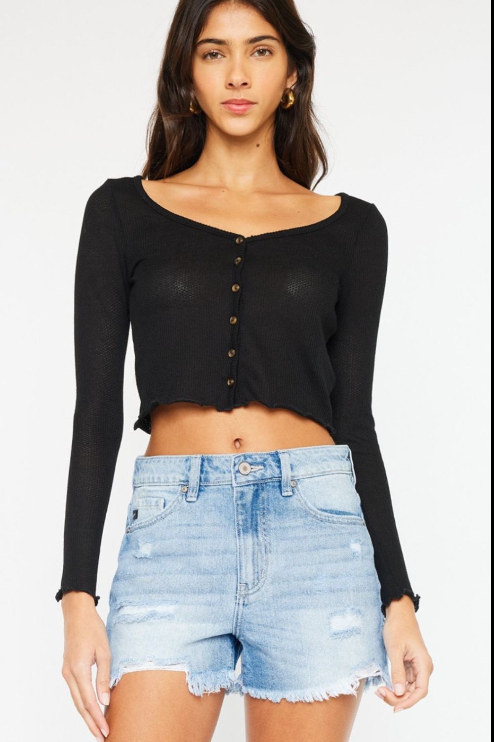 Delayne High Waist Frayed Denim Shorts - Driftwood Boutique