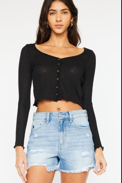 Delayne High Waist Frayed Denim Shorts - Driftwood Boutique