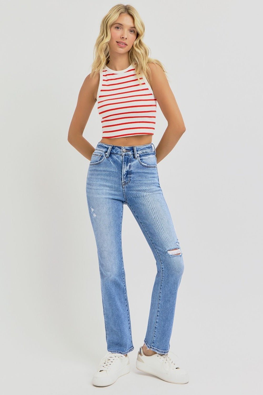 Delilah High Rise Distressed Straight Jeans - Driftwood Boutique