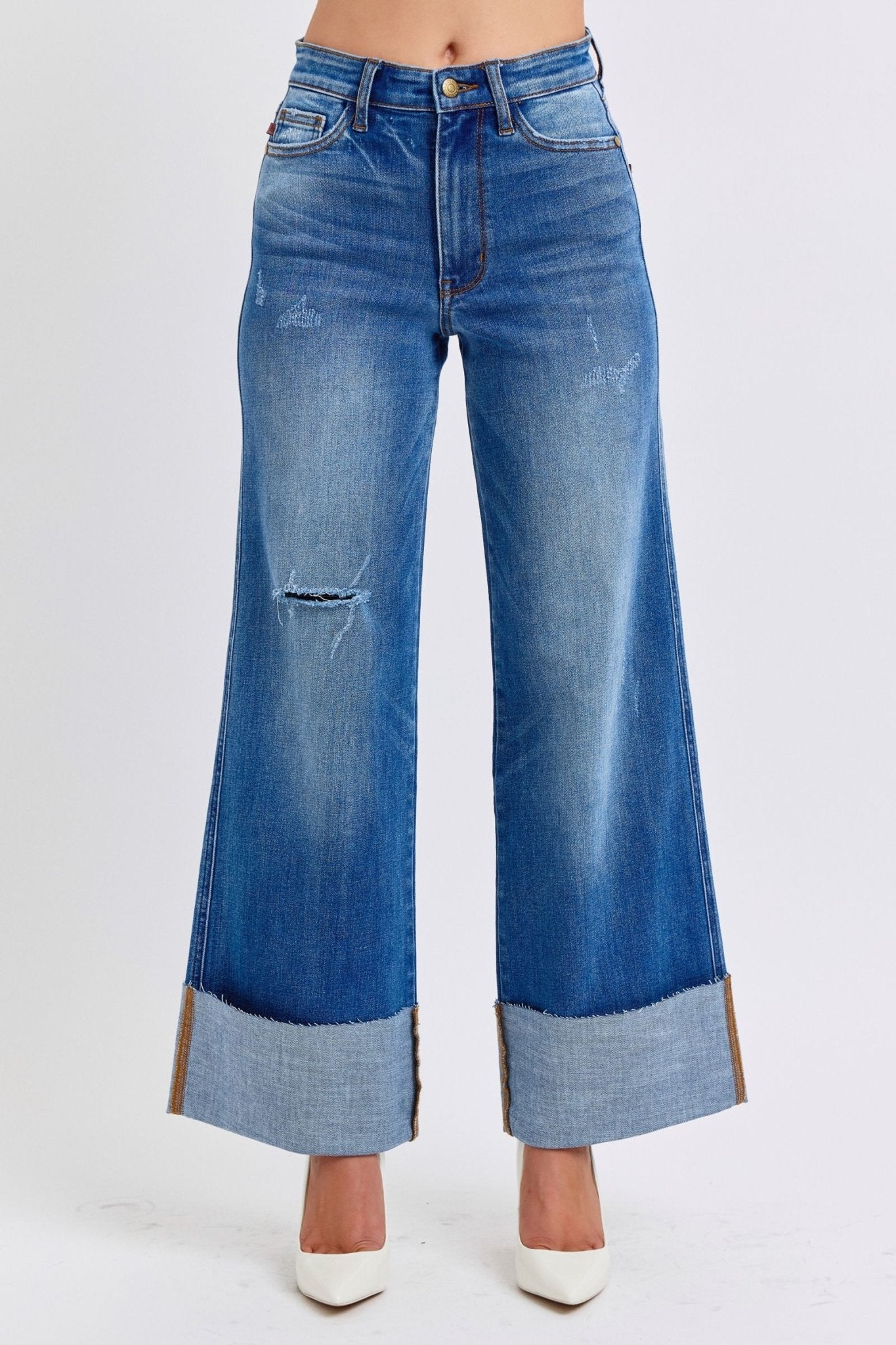 Desi High Rise Distressed Retro Wide Leg Jeans - Driftwood Boutique
