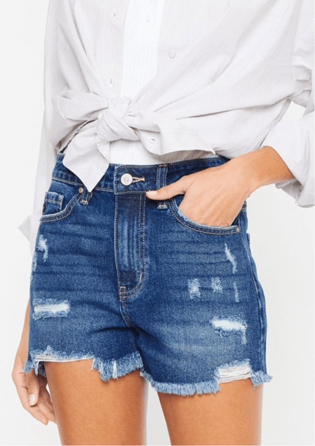 Donnie High Rise Frayed Hem Denim Shorts - Driftwood Boutique