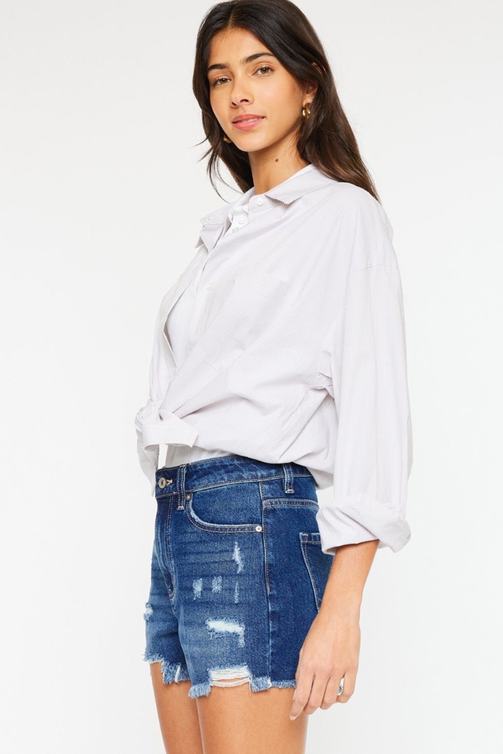 Donnie High Rise Frayed Hem Denim Shorts - Driftwood Boutique