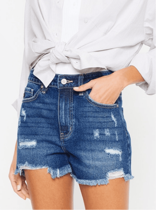 Donnie High Rise Frayed Hem Denim Shorts - Driftwood Boutique