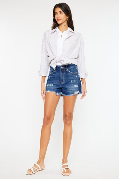 Donnie High Rise Frayed Hem Denim Shorts - Driftwood Boutique