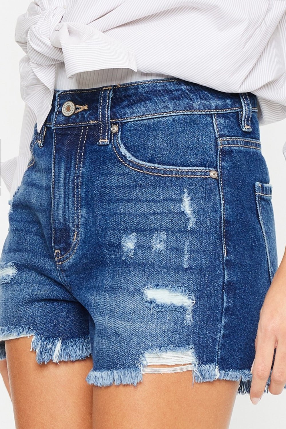 Donnie High Rise Frayed Hem Denim Shorts - Driftwood Boutique