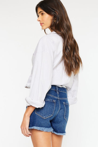 Donnie High Rise Frayed Hem Denim Shorts - Driftwood Boutique