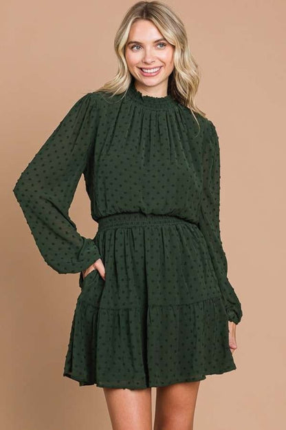 Don't Fall For It Swiss Dot Smock Neck Mini Dress with Pockets - Driftwood Boutique
