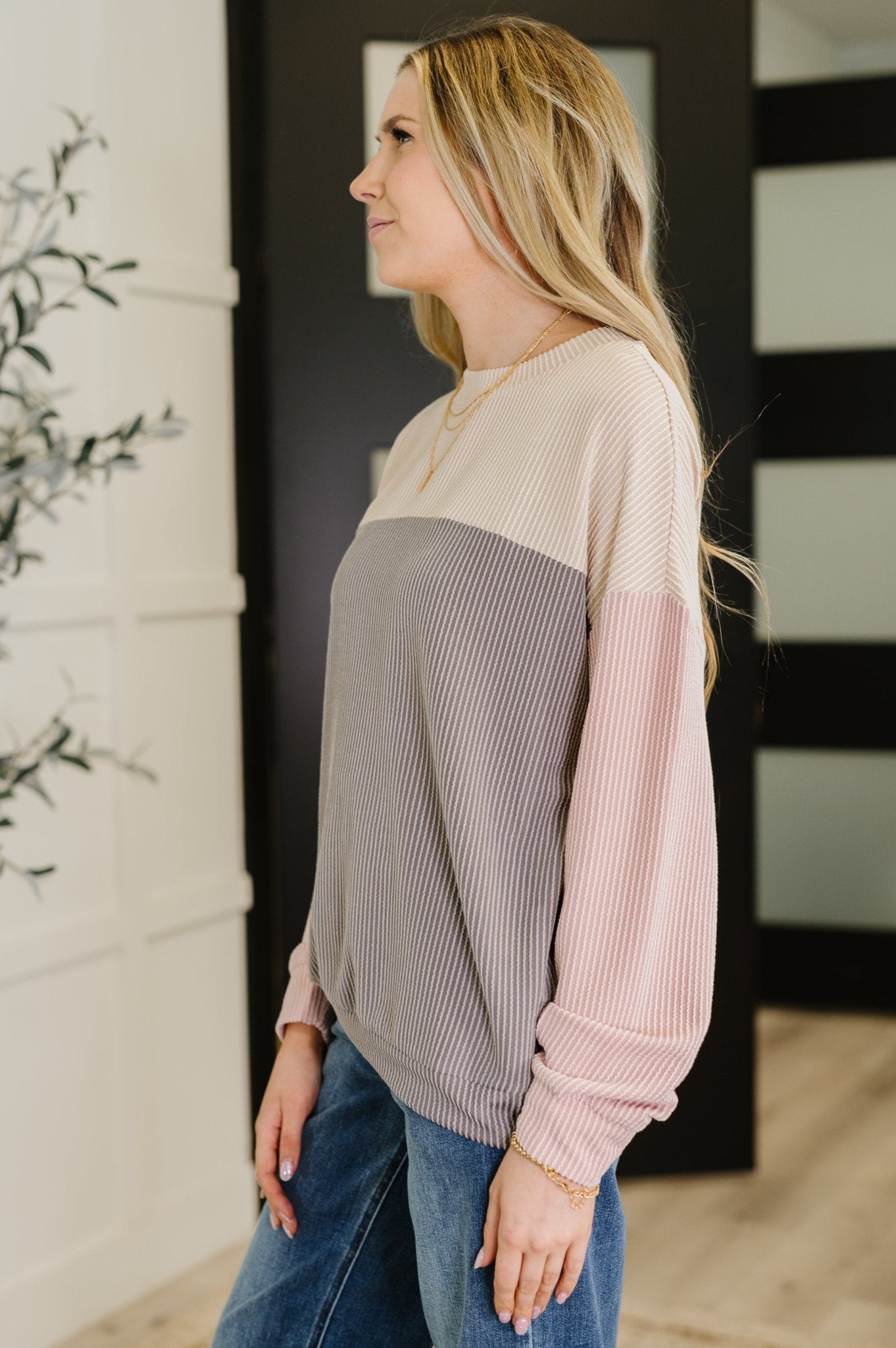 Dual Tones Cable Ribbed Knit Sweater - Driftwood Boutique