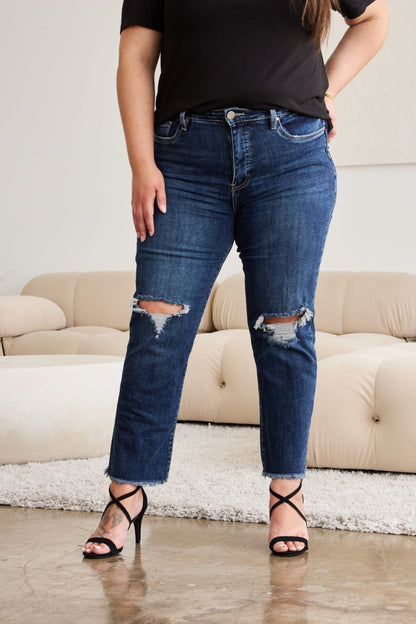 Dylan Tummy Control Distressed High Waist Raw Hem Jeans - Driftwood Boutique