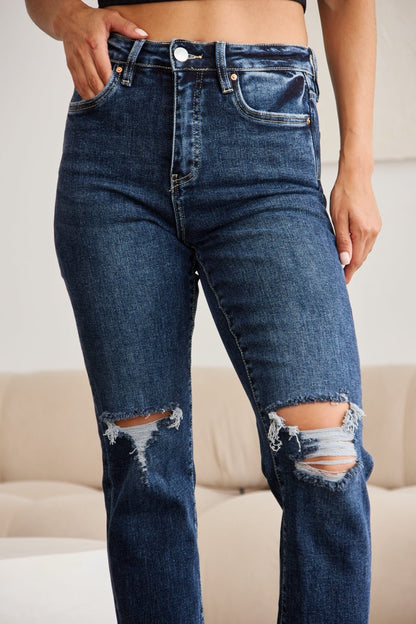 Dylan Tummy Control Distressed High Waist Raw Hem Jeans - Driftwood Boutique