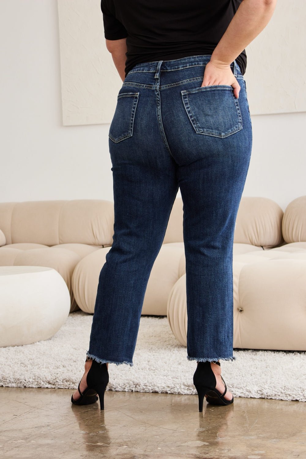 Dylan Tummy Control Distressed High Waist Raw Hem Jeans - Driftwood Boutique