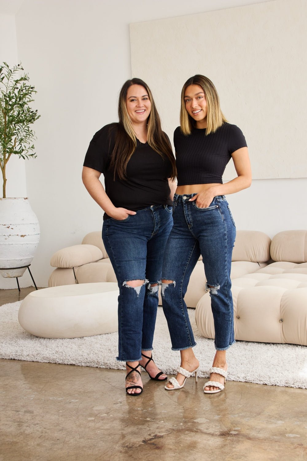 Dylan Tummy Control Distressed High Waist Raw Hem Jeans - Driftwood Boutique