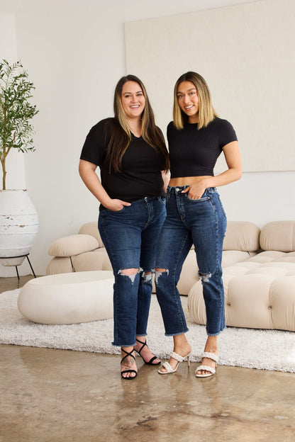 Dylan Tummy Control Distressed High Waist Raw Hem Jeans - Driftwood Boutique