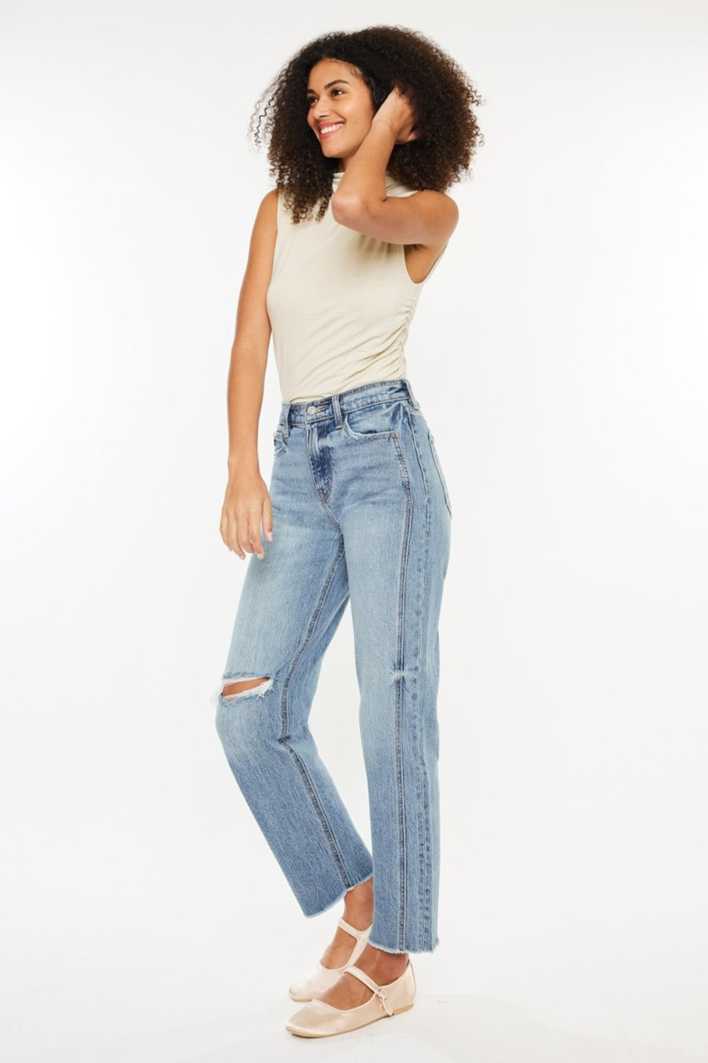 Justin Ultra High Rise Distressed Double Seam Straight Jeans