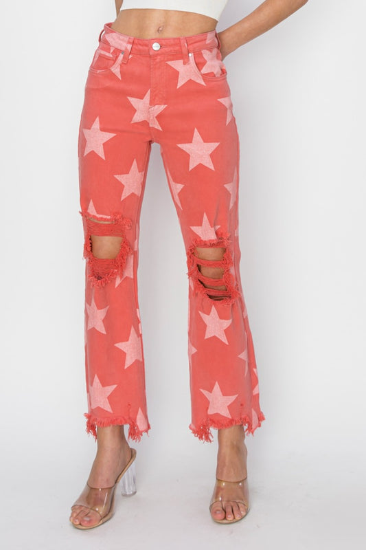 Starstruck High Rise Distressed Cropped Flare Jeans