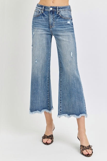 Tawny High Rise Frayed Hem Cropped Flare Jeans