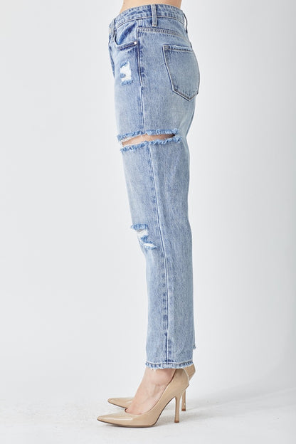 Lenora High Rise Slim Barrel Distressed Cropped Jeans