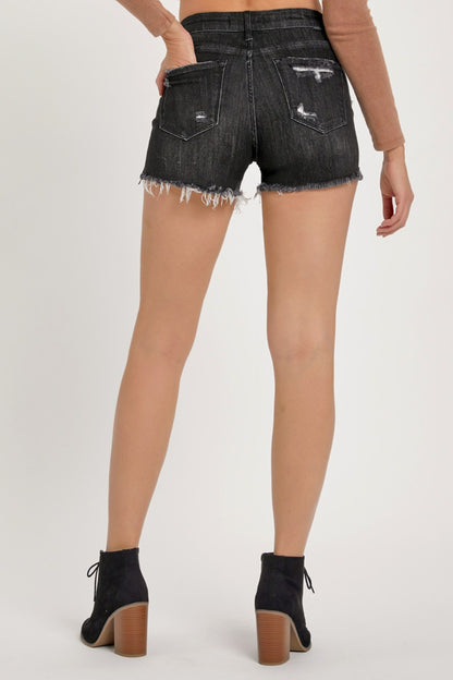 Shawna Mid Rise Raw Hem Denim Shorts