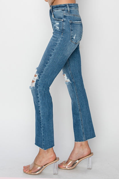 Martina High Rise Distressed Slim Straight Ankle Jeans