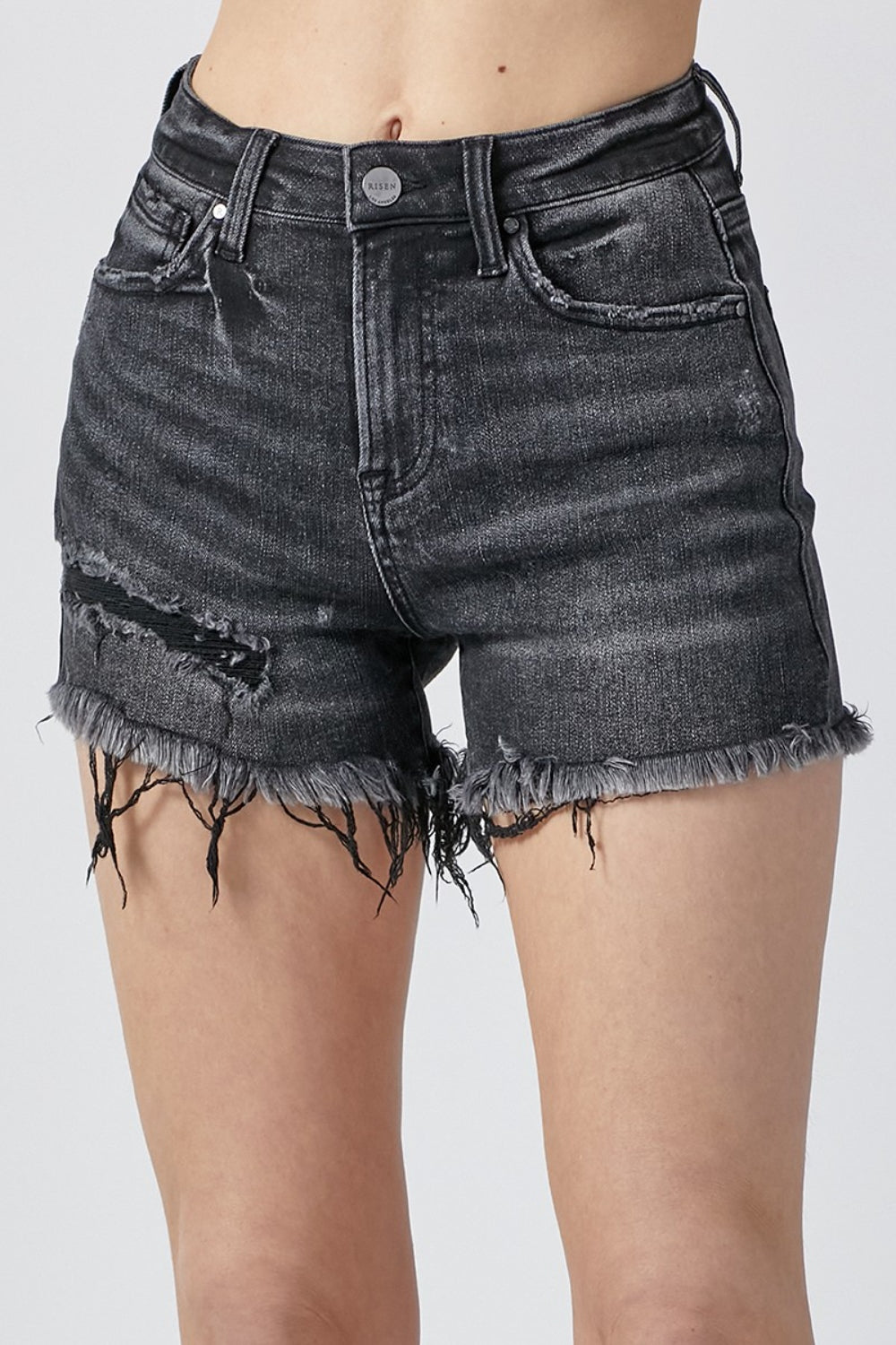 Kohl Frayed Hem Distressed Denim Shorts