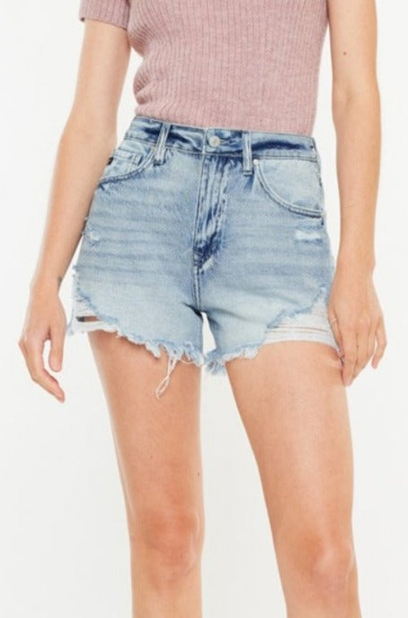 Dawson High Rise Contrast Wash Distressed Denim Shorts