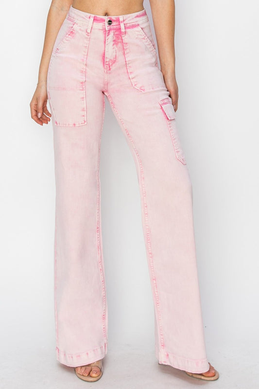 Donna High Rise Wide Leg Cargo Jeans