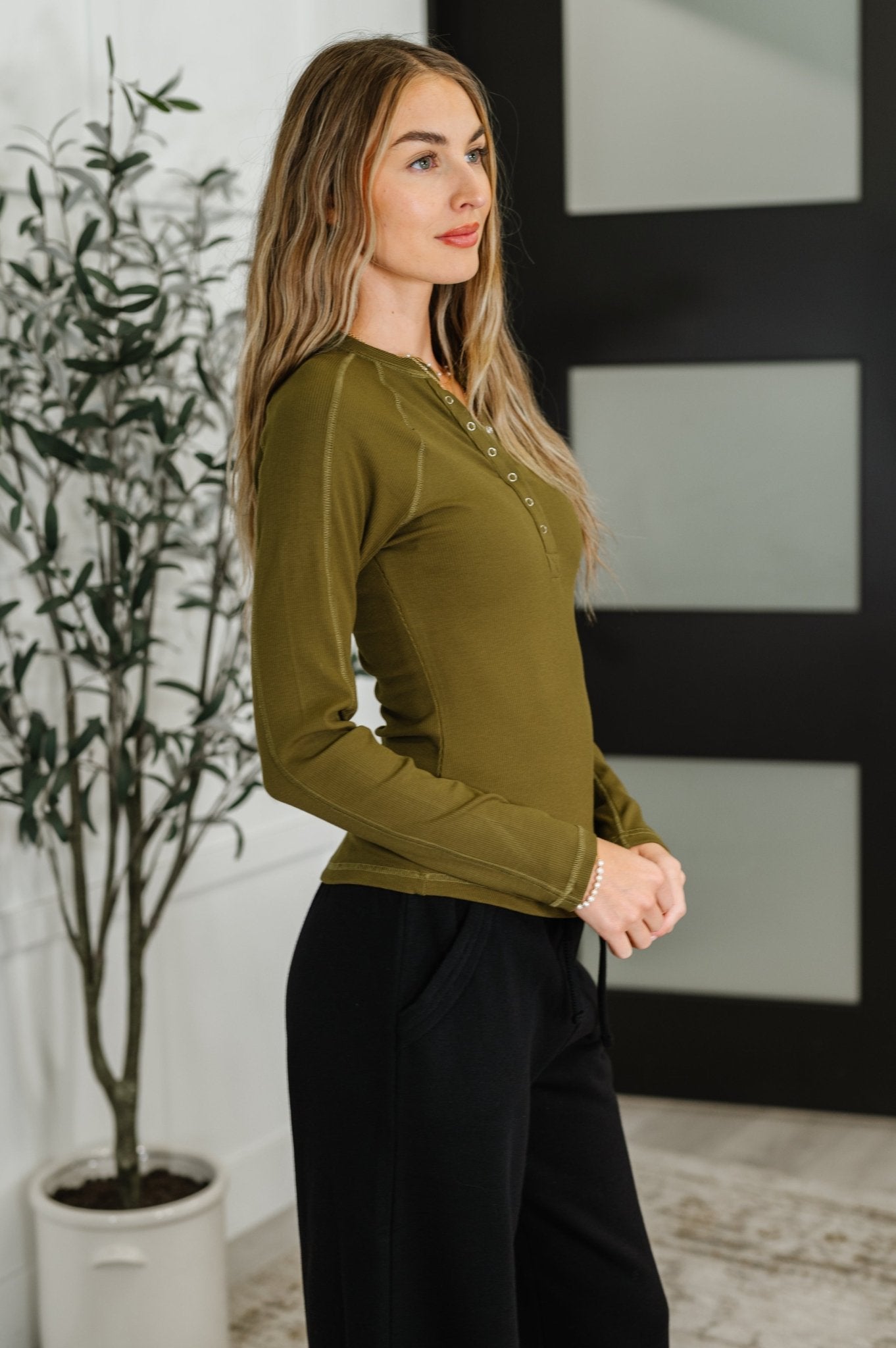 Effortless Edge Knit Henley Top in Camo Green - Driftwood Boutique