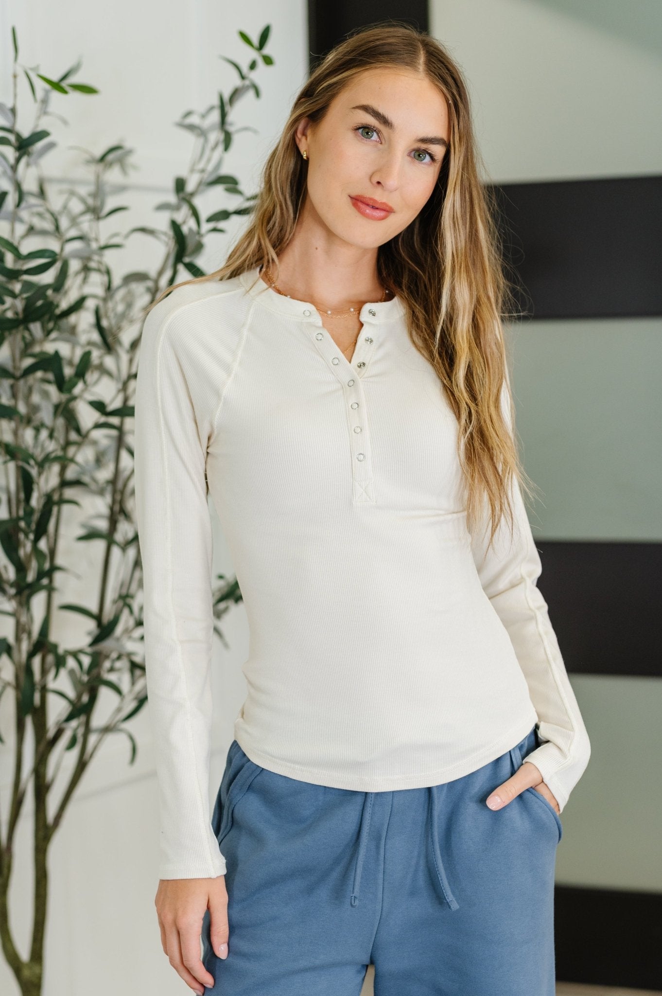 Effortless Edge Knit Henley Top in Natural - Driftwood Boutique