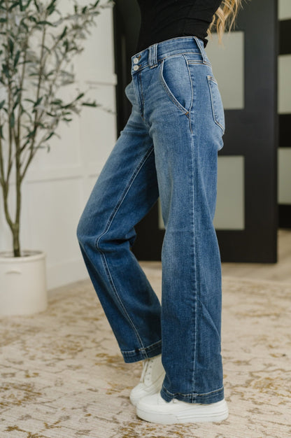 Elsie High Rise Double Button Wide Leg Jeans - Driftwood Boutique