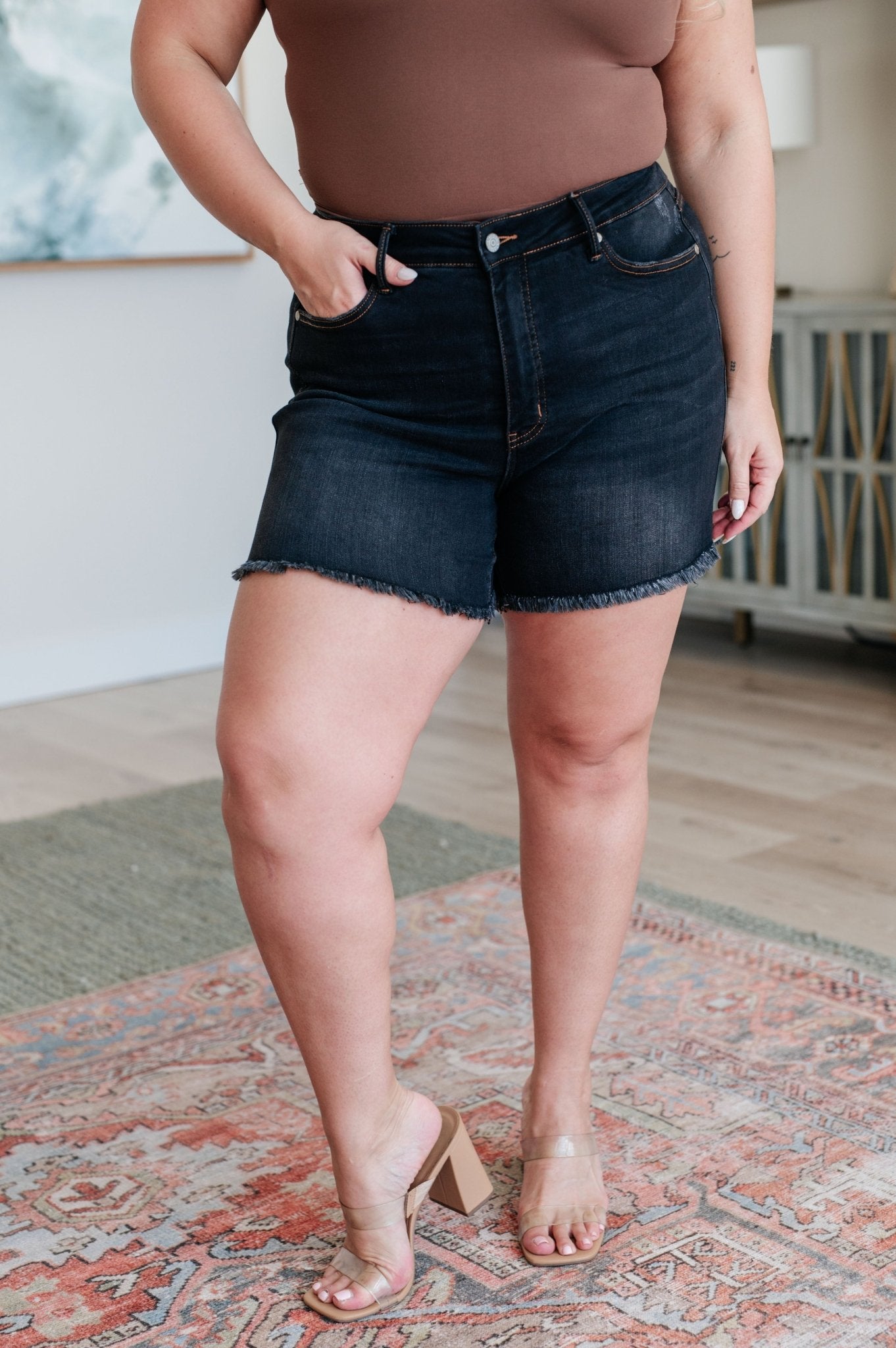 Ember High Rise Control Top Fray Hem Shorts - Driftwood Boutique