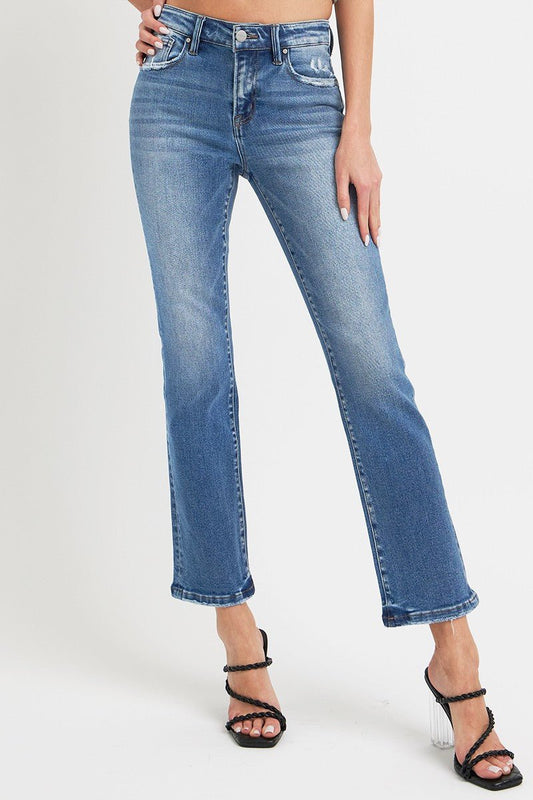 Emma Mid Rise Distressed Ankle Straight Jeans - Driftwood Boutique