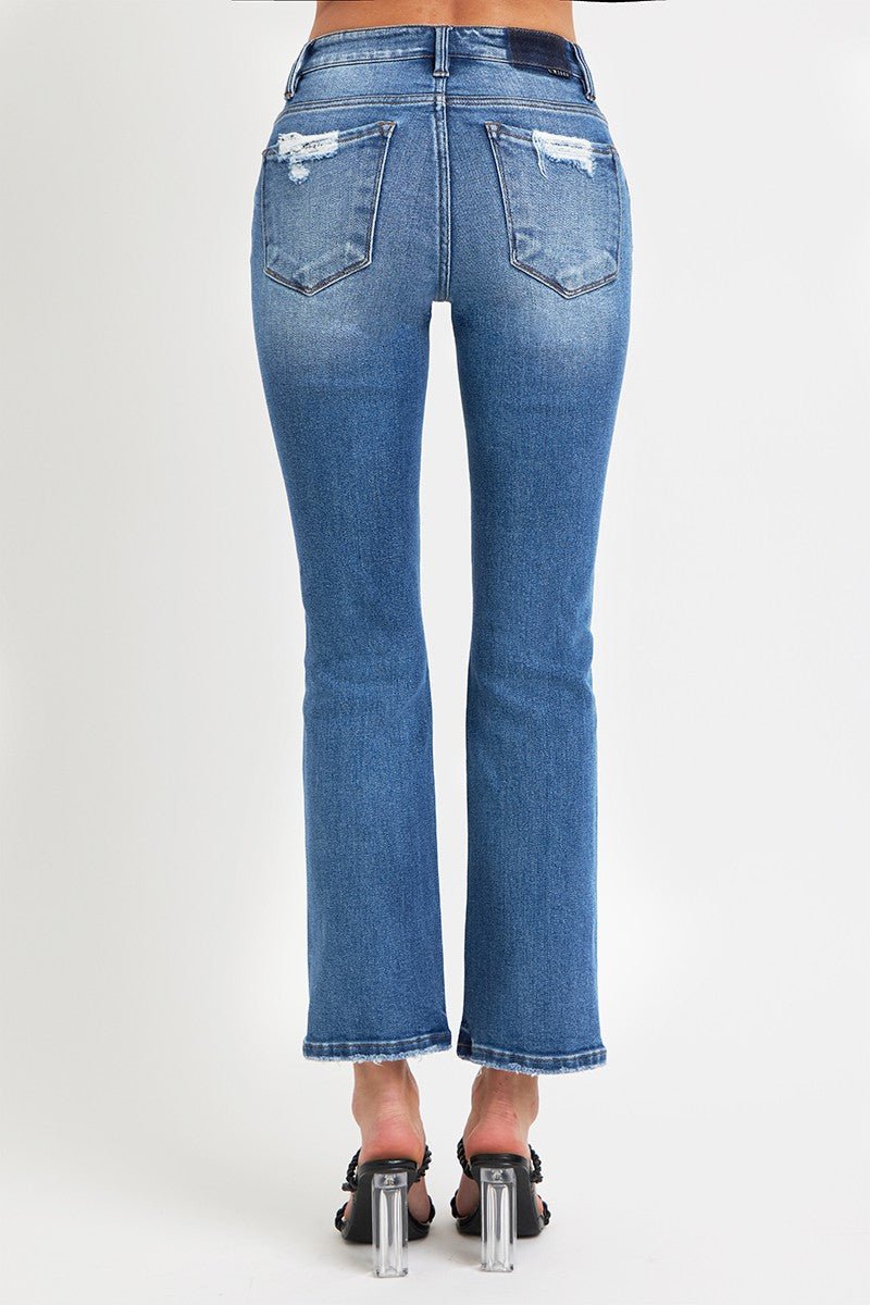 Emma Mid Rise Distressed Ankle Straight Jeans - Driftwood Boutique